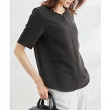 ブラック(01) | セットアップ対応 フロントホックハーフスリーブブラウス | ROPE' PICNIC
