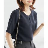 ネイビー(40) | セットアップ対応 フロントホックハーフスリーブブラウス | ROPE' PICNIC
