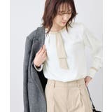 ホワイト系(11) | ジョーゼット配色ボウタイ風ブラウス/セレモニー・通勤対応 | ROPE' PICNIC