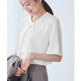 ホワイト(10) | メタルパーツフロントフリルタイブラウス/通勤対応 | ROPE' PICNIC