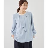 サックス(48) | 【WEB限定サイズ】配色アソートボウタイフウブラウス | ROPE' PICNIC