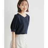 ネイビー(40) | パールハーフスリーブブラウス | ROPE' PICNIC
