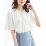 ホワイト(10) | 2サイズ展開/メタルボタンリボンタイハーフスリーブブラウス | ROPE' PICNIC