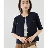 ネイビー(40) | ミラノリブ金ボタン半袖カーディガン | ROPE' PICNIC