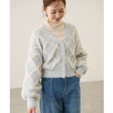 サックス(48) | ダイヤチェック柄ループフェザーカーディガン | ROPE' PICNIC