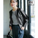 【花粉ガード】シンセティックレザーノーカラージャケット | ROPE' PICNIC | 詳細画像1 