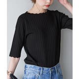 ブラック(01) | Beauty knit スカラップネックハーフスリーブニットプルオーバー | ROPE' PICNIC