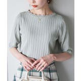 グリーン系(35) | Beauty knit スカラップネックハーフスリーブニットプルオーバー | ROPE' PICNIC