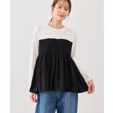 ブラック系(02) | シャーリングビスチェ風ドッキングロングスリーブカットソー/リンクコーデ | ROPE' PICNIC