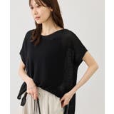 ブラック(01) | プチスパンコールフレンチスリーブメッシュニット | ROPE' PICNIC