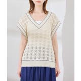 配色ステッチ透かし編みニットベスト | ROPE' PICNIC | 詳細画像25 
