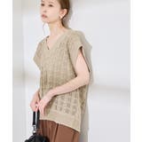 配色ステッチ透かし編みニットベスト | ROPE' PICNIC | 詳細画像9 
