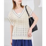 オフホワイト(15) | 配色ステッチ透かし編みニットベスト | ROPE' PICNIC