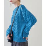 ブルー(44) | 【WEB限定カラー:レッド】バンドンニットゴールド釦ケーブルプルオーバー | ROPE' PICNIC