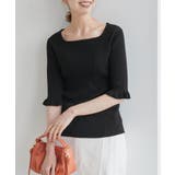 ブラック(01) | TRUE COTTON/袖フリルニットプルオーバー | ROPE' PICNIC