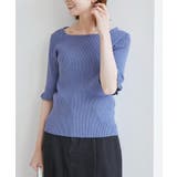 ブルー(44) | TRUE COTTON/袖フリルニットプルオーバー | ROPE' PICNIC