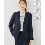 ネイビー(40) | リネンライクシリーズ ドライタッチノーラペルジャケット UVカット | ROPE' PICNIC