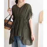 カーキ | スラブドロストギャザーデザインブラウス | JungleJalopy