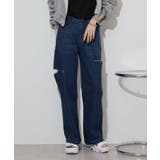 NAVY | ダメージ加工 デニムパンツ レディース | JungleJalopy