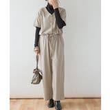GRAY-BEIGE | Vネックオールインワンパンツ 大きいサイズ レディース | JungleJalopy