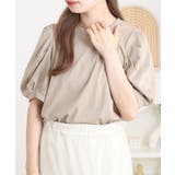 GRAY-BEIGE | ラウンドネックパフスリーブ半袖Tシャツ レディース | JungleJalopy