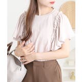 PINK-BEIGE | ショルダーフリルフレンチスリーブTシャツ レディース | JungleJalopy