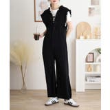 BLACK | 胸元レースアップギャザーオールインワン レディース | JungleJalopy