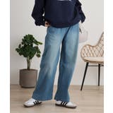 BLUE | ウエストリブワイドストレートデニムパンツ 冬 レディース | JungleJalopy