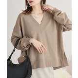 L-KHAKI | ミニ裏毛Vネックサイドスリットスウェット 大きいサイズ レディース | JungleJalopy