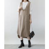 L-KHAKI | ミニ裏毛Vネックロングスウェットベスト 大きいサイズ レディース | JungleJalopy