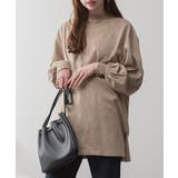 GRAY-BEIGE | バルーンスリーブモックネックトップ レディース 大きいサイズ | JungleJalopy