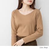 BEIGE | 2×2リブVネックカットソー トップス Tシャツ | JungleJalopy
