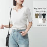 キーネックコットン5分袖トップ レディース 大きいサイズ | JungleJalopy | 詳細画像1