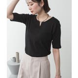 BLACK | キーネックコットン5分袖トップ レディース 大きいサイズ | JungleJalopy