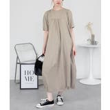 GRAY-BEIGE | 半袖バルーンロングワンピース レディース 大きいサイズ | JungleJalopy