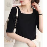 スクエアネック5分袖コットンリブTシャツ レディース 大きいサイズ | JungleJalopy | 詳細画像15 