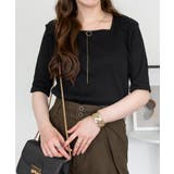 BLACK | スクエアネック5分袖コットンリブTシャツ レディース 大きいサイズ | JungleJalopy