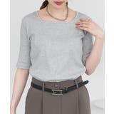 M-GRAY | スクエアネック5分袖コットンリブTシャツ レディース 大きいサイズ | JungleJalopy