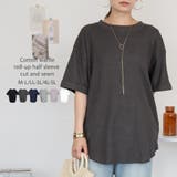 C-GRAY | コットンワッフルロールアップハーフスリーブカットソー レディース 大きいサイズ | JungleJalopy