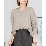 GRAY-BEIGE | ドルマンスリーブVネックTシャツ レディース 大きいサイズ | JungleJalopy