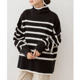 BLACK-O-WH | ハイネックボーダーニットプルオーバー 大きいサイズ レディース | JungleJalopy