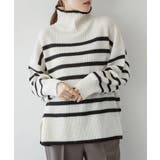 OFFWHITE-BK | ハイネックボーダーニットプルオーバー 大きいサイズ レディース | JungleJalopy