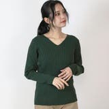 DARK GREEN | Vネックコットンリブニット 長袖 薄手 | JungleJalopy