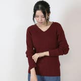 BURGUNDY | Vネックコットンリブニット 長袖 薄手 | JungleJalopy