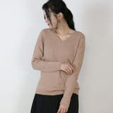 GRAY BEIGE | Vネックコットンリブニット 長袖 薄手 | JungleJalopy