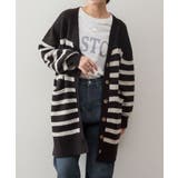 BLACK-L-GRAY | Vネックボーダーふわふわニットカーディガン レディース ボーダー | JungleJalopy