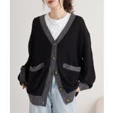 BLACK | コンビネーションカラーVネックカーディガン 冬 レディース | JungleJalopy