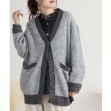 LT-GRAY | コンビネーションカラーVネックカーディガン 冬 レディース | JungleJalopy