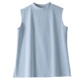 【袖なし】ブルー | さらっと心地いい。綿100%ベーシックTシャツ 半袖 ハイネック | karei