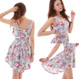 前後アンバランスな丈で脚長効果のあるアンバランス裾ノースリーブ花柄ワンピース | KawaiCat | 詳細画像2